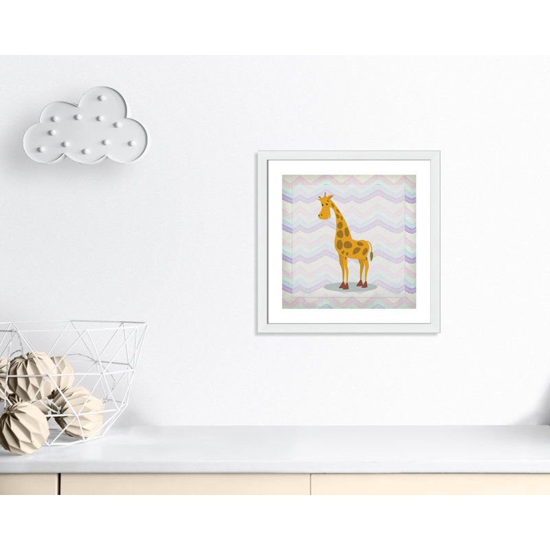 Décalcomanie murale «Pink Giraffe Time», Encadré plat blanc, H 22,5 po x l 22,5 po x P 0,6 po