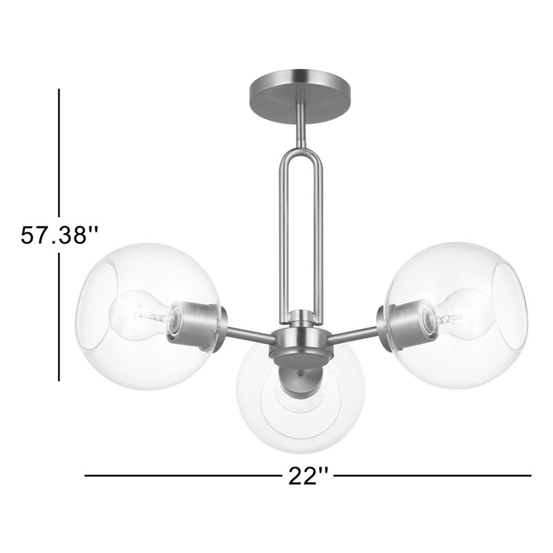 Herma Glass Semi Flush Mount, Satin Brass