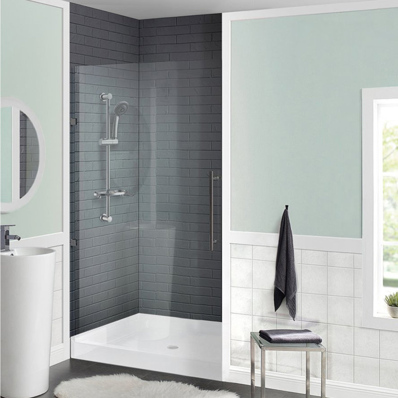 Acrylique blanc 42 po x 42 po Voltaire, simple seuil, drain central, base de douche