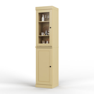 Jaylena 100% Solid Wood 16.5" Pantry Utility Storage Cabinet with Solid, Clear Glass Doors and Adjustable Shelves