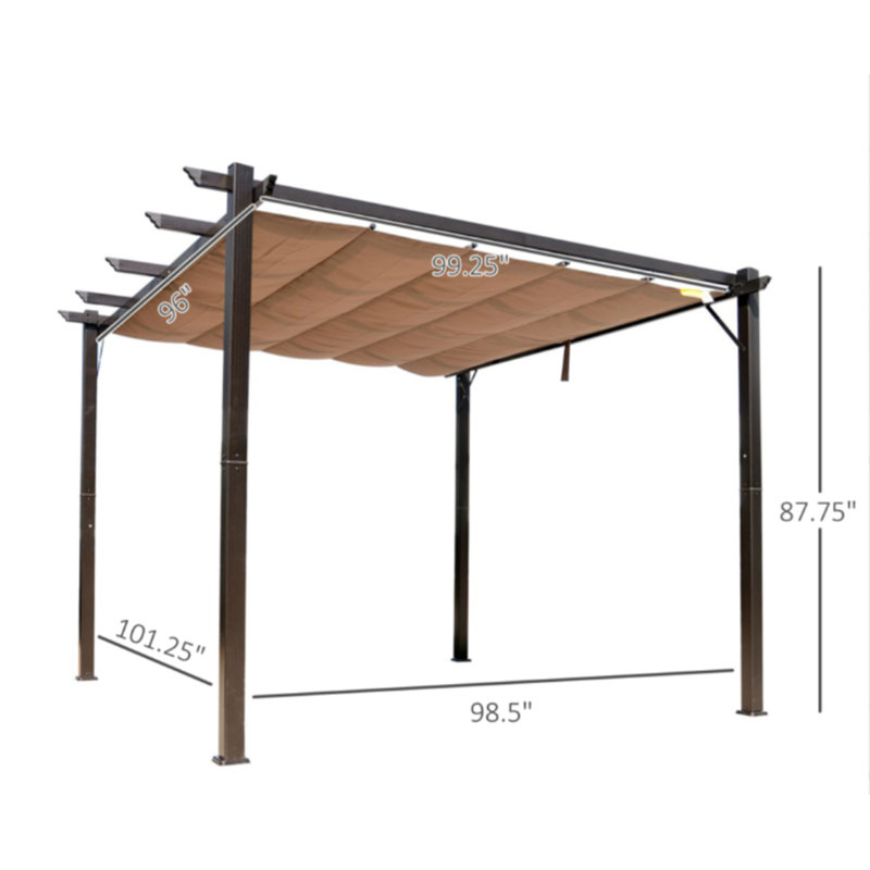 Brown Aluminum Pergola with Retractable Canopy, 7.3' x 9.8'