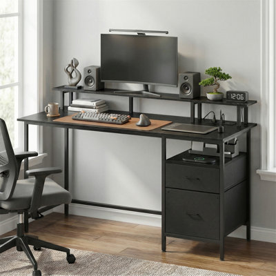 Daimar Steel Computer Desk with Built-In Electrical Outlet