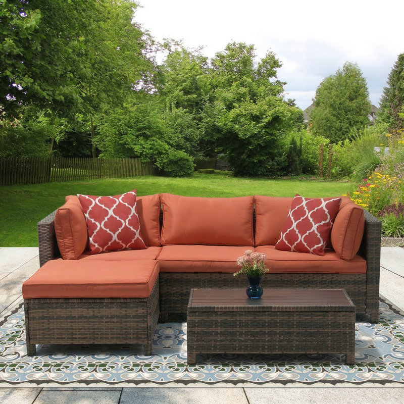 Parkhurst 3 - Person Patio Conversation Set with Cushions, Orange