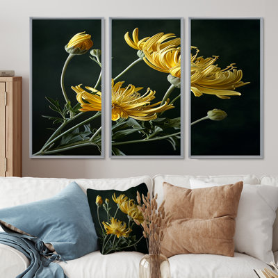 Yellow Flowers Forsythia Close Up - Floral Wall Art Print Set