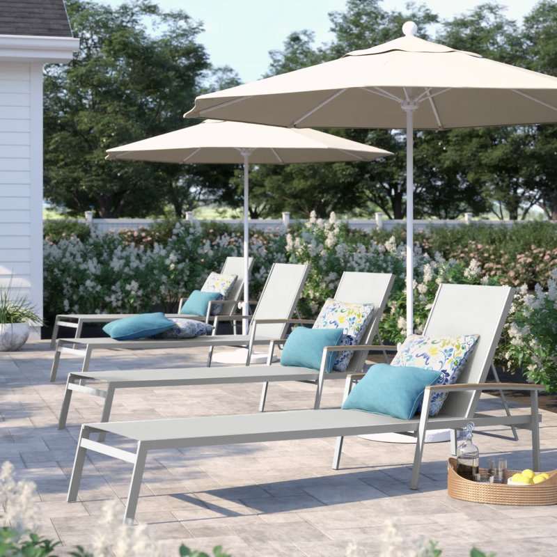 Travira Outdoor Chaise Lounge, Natural Sling, Flint, Tekwood Natural