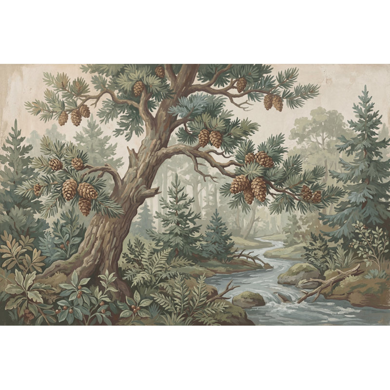 Papier peint Misty Woods Forest Landscape, 120 po x 96 po, Peler et coller