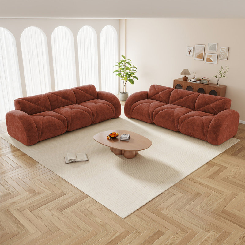 Ensemble de canapé 2 pièces Canapé confortable, ensemble de canapé 3 + 3 places, canapé à assise profonde, tissu de velours doux, fond en éponge haute densité 32D, aucun assemblage requis, ensemble de canapé moderne pour le salon