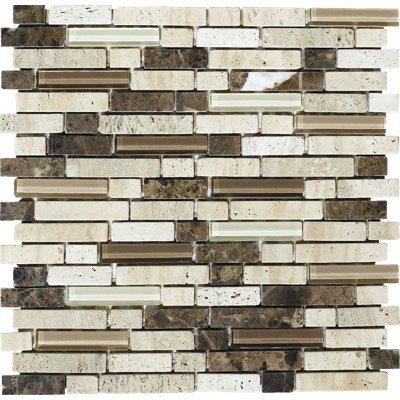 12"x12" Random Linear Stone and Glass Mosaic Tile