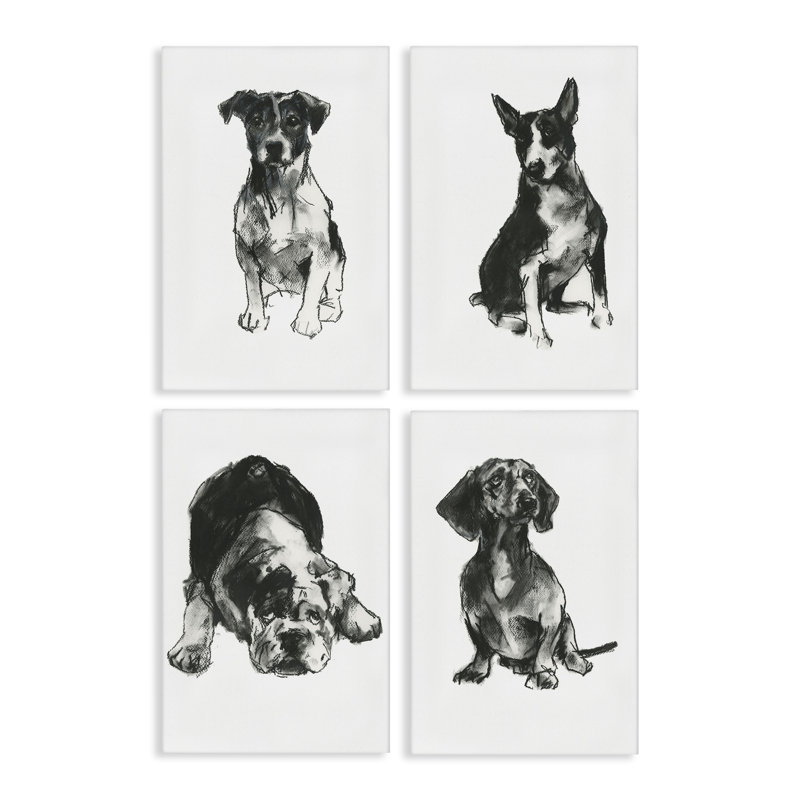  «Traditional Dog Sketches», ensemble de 4 toiles murales par Cartissi, H 30 po x l 20 po