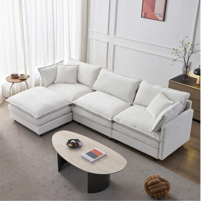 105" Modular Sectional Couch,Upholstered Soft Chenille Fabric Sofa,3 Seater With Ottoman L Shape Sofa Green