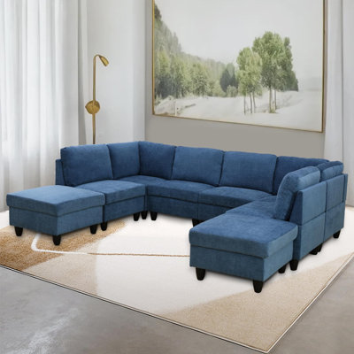104.5" Wide Reversible Modular Living Room Seating Component Sectional with Ottoman