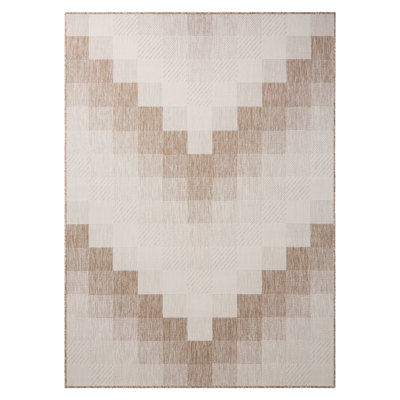 NICOLE MILLER NEW YORK Patio Country Ombre Chevron Outdoor Area Rug, Beige/Cream