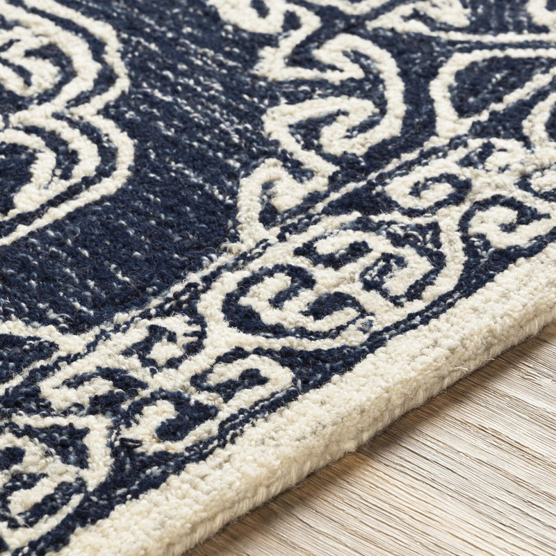 Tapis gris / beige / bleu marine en laine touffeté à la main Bergmann, Rectangle 12 pi x 15 pi