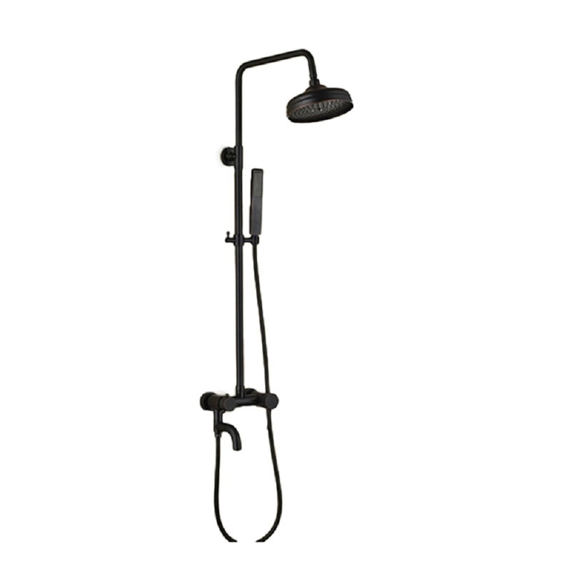 Ensemble de douche à pluie en laiton massif FontanaShowers Vienna, poignée simple, noir mat, avec douchette