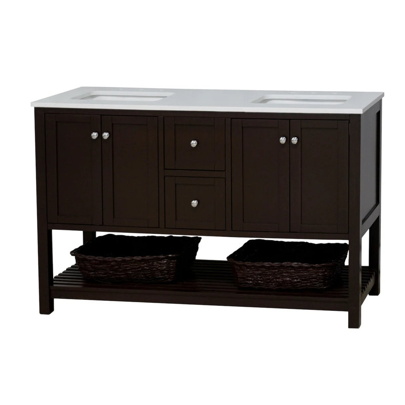 Ensemble de meuble-lavabo double 60 po Binne, Marbre de Carrare, Chocolat