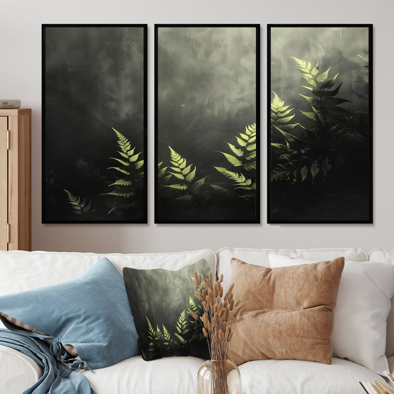 Novak - ensemble d'art mural fougères, 28" H x 36" W x 1" D, Black Floater Framed Canvas