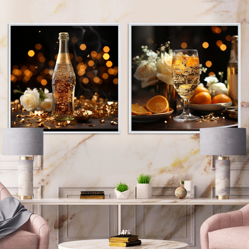 «Peach Soda Radiant Fizz» 2 pièces, Cadre blanc, H 36 po x l 73 po