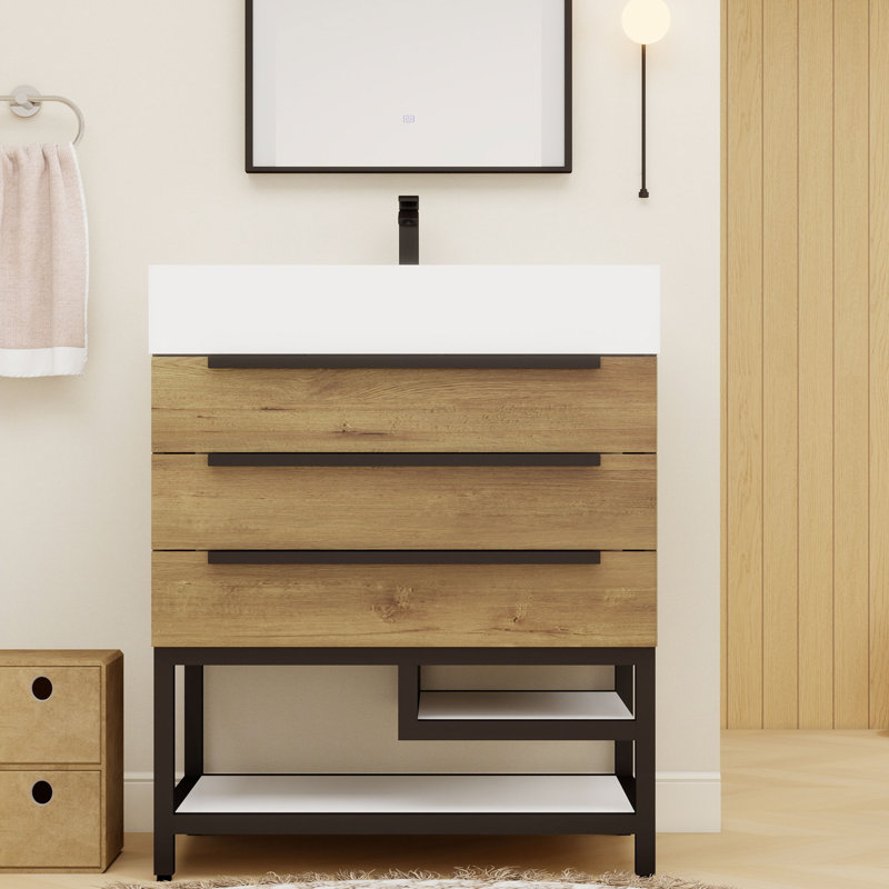 29.5'' Single Bathroom Vanity Base Only, Teak Oak