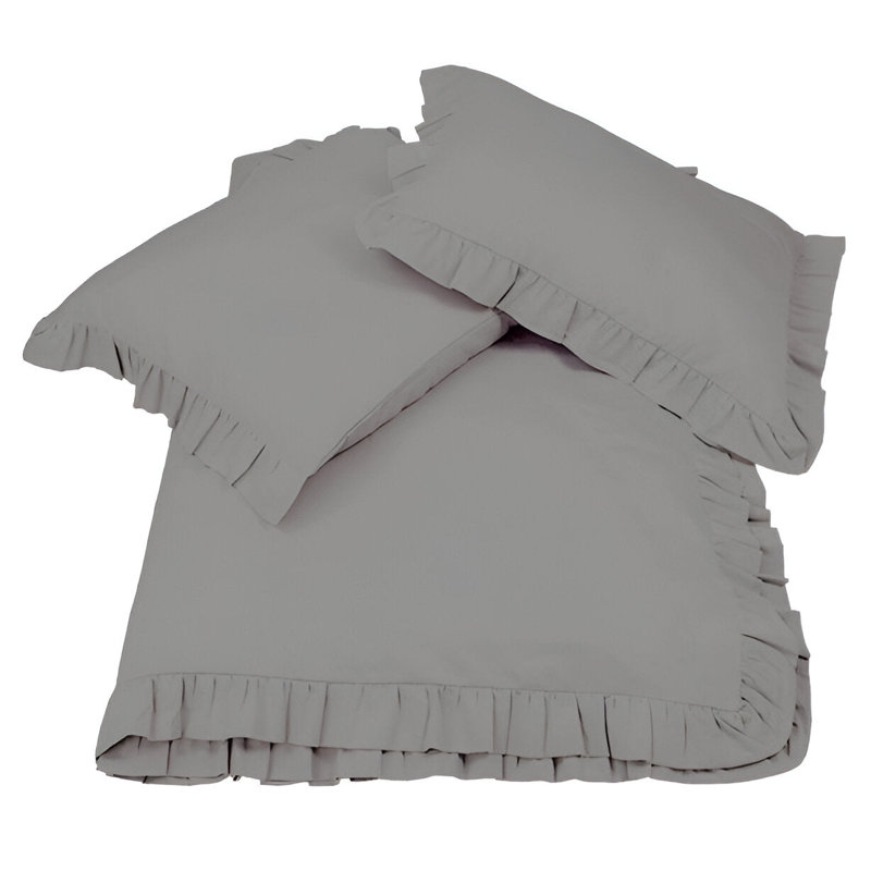 400TC Cotton Sateen Ruffle Cotton 4 Piece Sheet Set Fitted Sheet Fits Upto 16" Deep Pocket, Full Sheet Set, Dark Gray