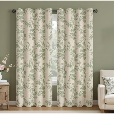 Rideaux occultants en lin à motif floral bohème, 132 cm de large x 213 cm de long, 2 panneaux, vert sauge, pour chambre à coucher