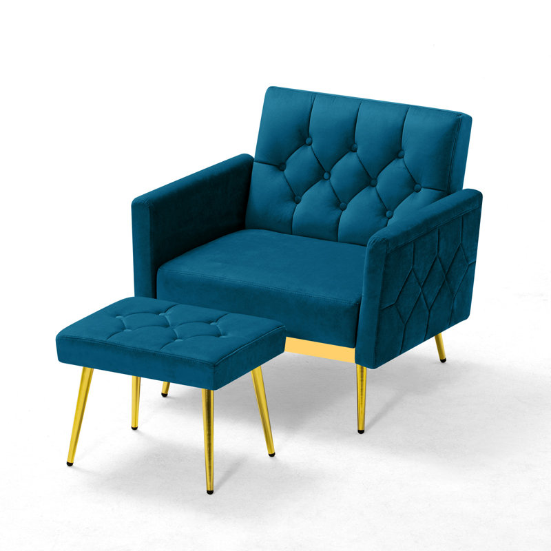 Zianny Velvet Accent Chair with Ottoman, Teal Velvet