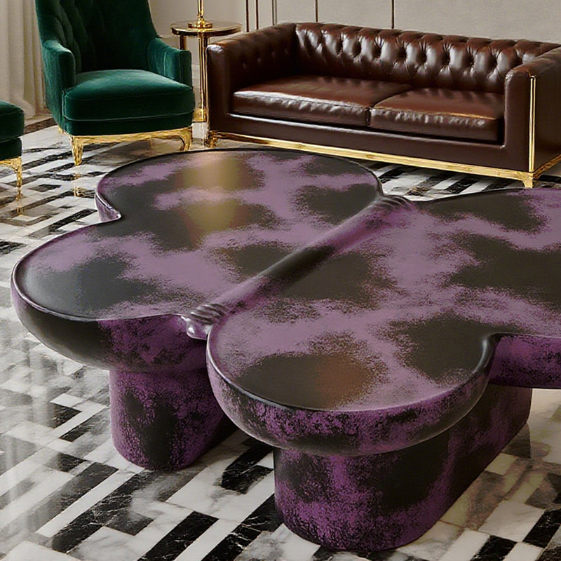 Table basse moderne en faux travertin textu pour le salon / bureau, Purple