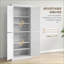 Armoire de cuisine | Haut 72,5 po autoportant avec 4 portes et 4 tablettes réglables | Grain de bois blanc | Panneau de particules