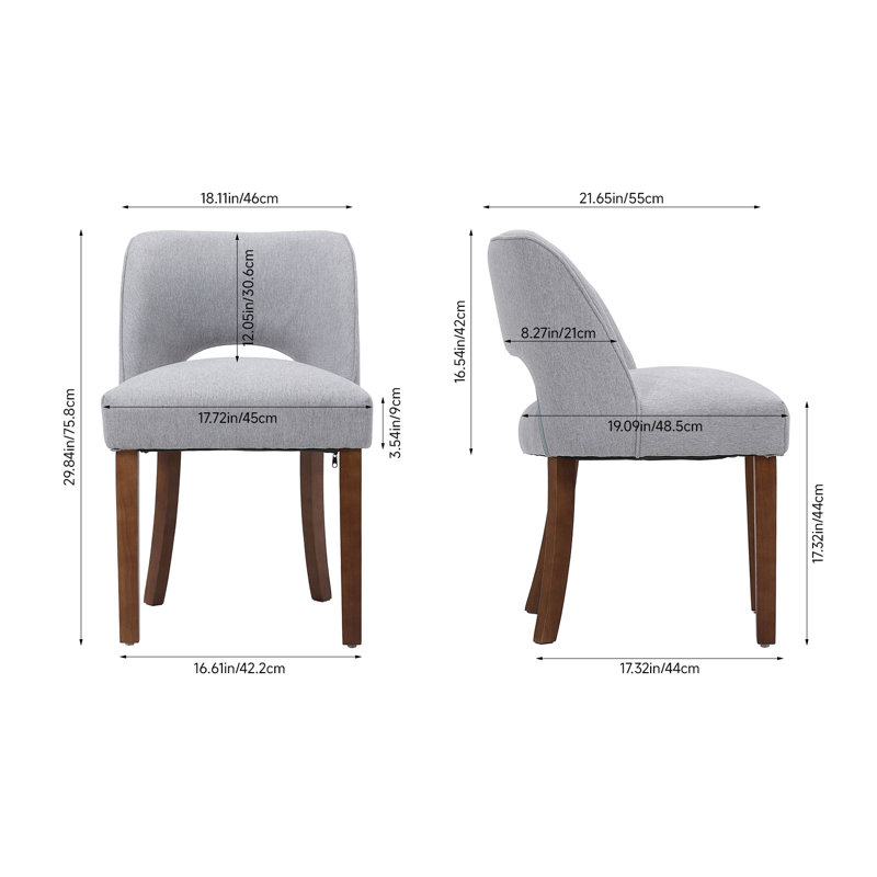 Set of 2 Chenille Upholstered Dining Chairs, Grey, Grey