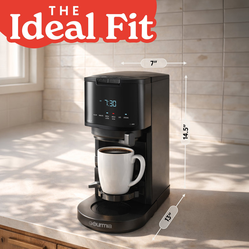 Gourmia 2-in-1 Coffee Maker with Single Serve Pod and 12 Cup Drip Brewer, Programmable, K-Cup Compatible, Black