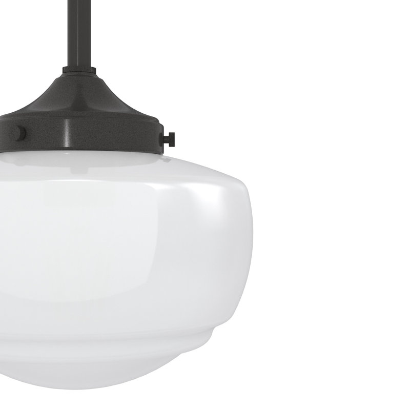 Saddle Creek 1 - Light Single Schoolhouse Pendant with Glass, Black, Seeded, 70" H x 10" W x 10" D