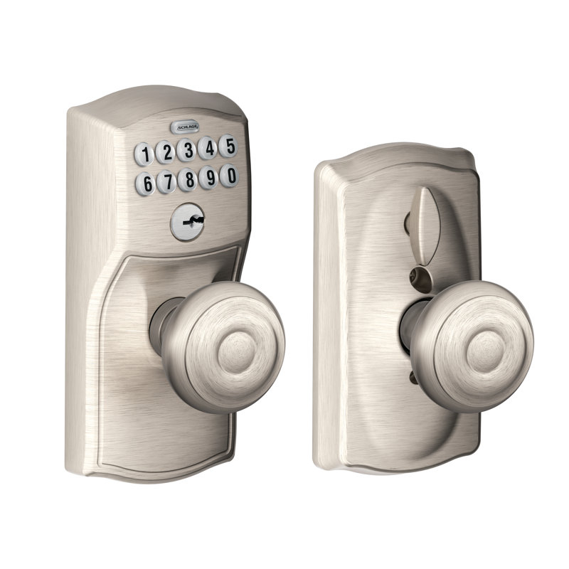 Georgian Keypad Knob with Camelot Trim, Satin Nickel, Keyed Alike, Yes
