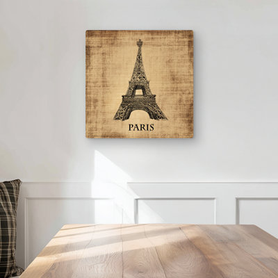 Eiffel Tower Illustration - Beige Metal Print for Home Decor