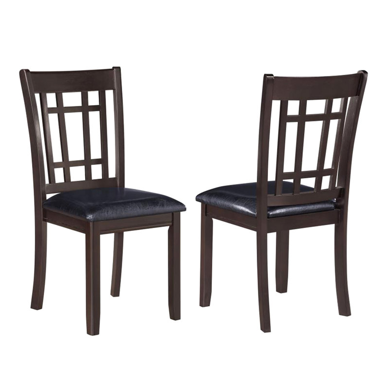 Paire de chaises d'appoint de salle à manger, style transitionnel, sièges rembourrés noirs, finition, structure en bois d'hévéa, dossier rectangulaire, pieds évasés massifs