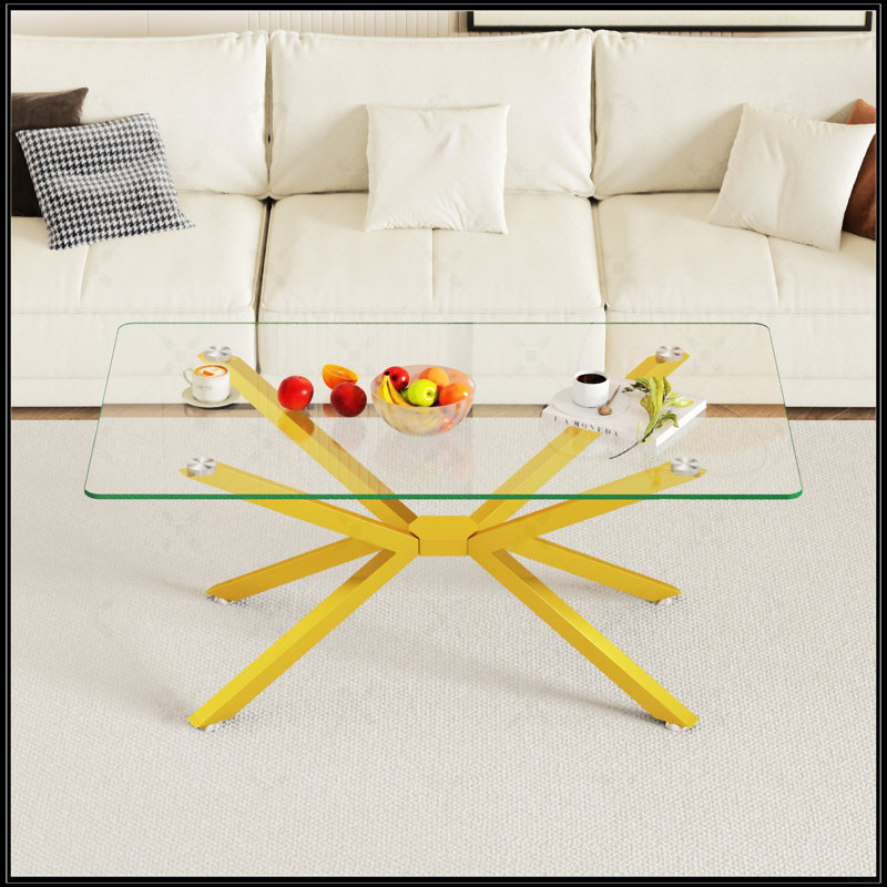 39.37" Rectangular Coffee Table, Transparent, Gold