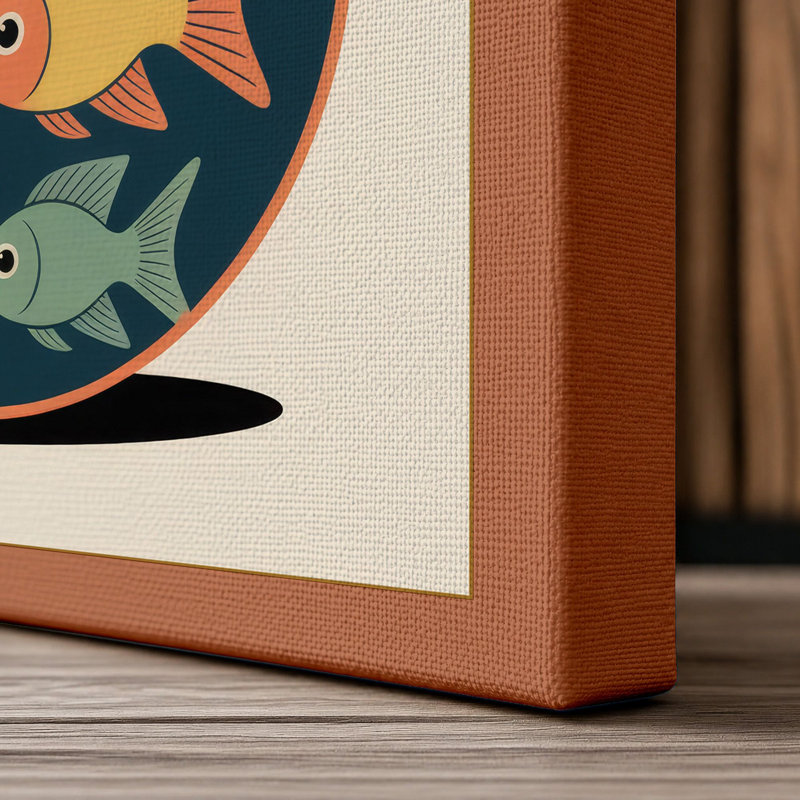 Cat and Fishbowl Mid-Century 1 Piece Wrapped Canvas Wall Art, 24x16 - 61.0 x 40.6 cm, Terracotta Border