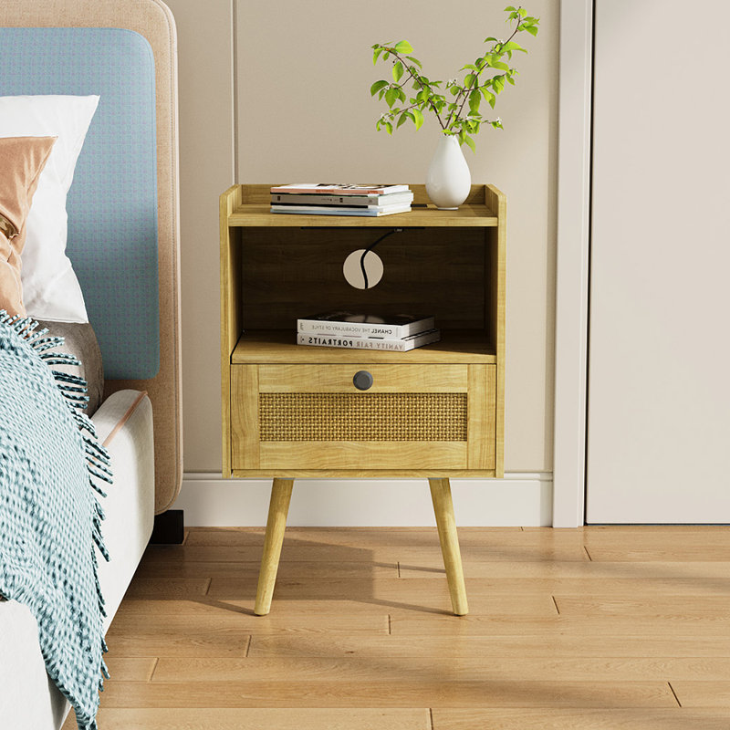 40cm W Solid + Manufactured Wood Bedside Table