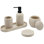 Ensemble d'accessoires de salle de bain en résine beige, ensemble d'accessoires de salle de bain 5 pièces avec distributeur de lotion, porte-savon, porte-brosse à dents, plateau de coiffeuse, distributeur de support Qtip, ensemble de décoration de salle de bain moderne et pendaison de crémaillère