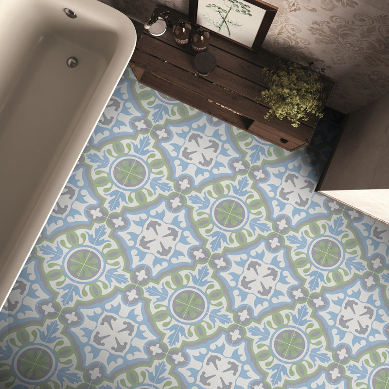 Carreau de mosaïque pour mur et plancher en ciment / marbre 8 po x 8 po Baha, Bleu / Vert