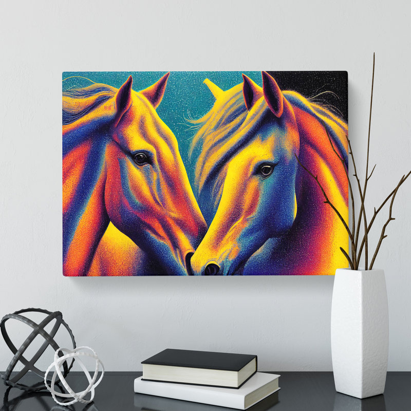 Two Colourful Horses - Wrapped Canvas, 35cm H x 50cm W x 3cm D