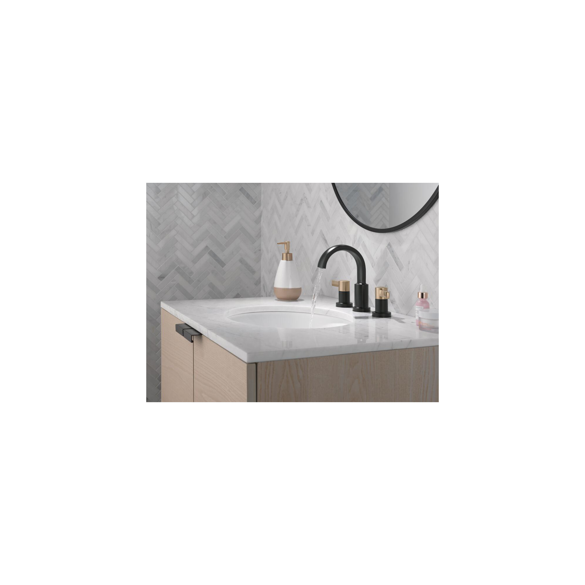 Albion Widespread Bathroom Faucet 3 Hole, 2-handle Bathroom Sink Faucet with Drain Assembly, Matte Black/Champagne Bronze
