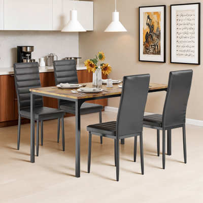 4-Person Dining Table Set with Solid Wood tabletop and Cushioned Chairs by Ebern Designs