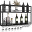 Support à vin industriel à fixation murale, étagère à bouteilles de vin en bois à 2 niveaux avec porte-verres à pied, support à verres à vin noir et support à vin multifonctionnel pour le bar de la maison, la salle à manger et la cuisine (39,3 x 7,8 x 26 po)-1766196978