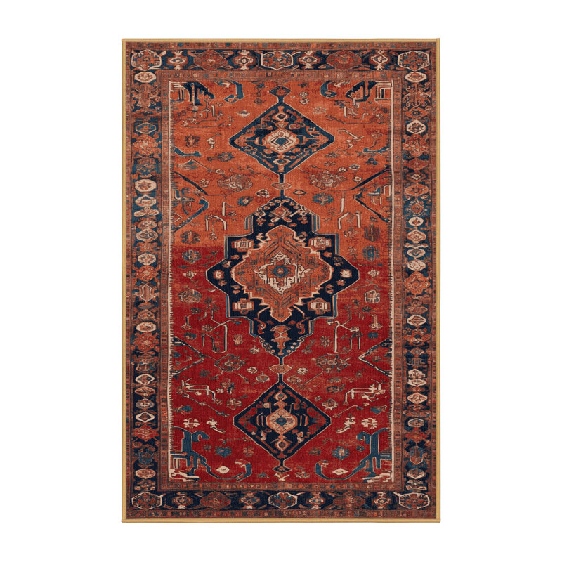 Machine Washable Persian Brown Area Rug, Rectangle 5' x 8'
