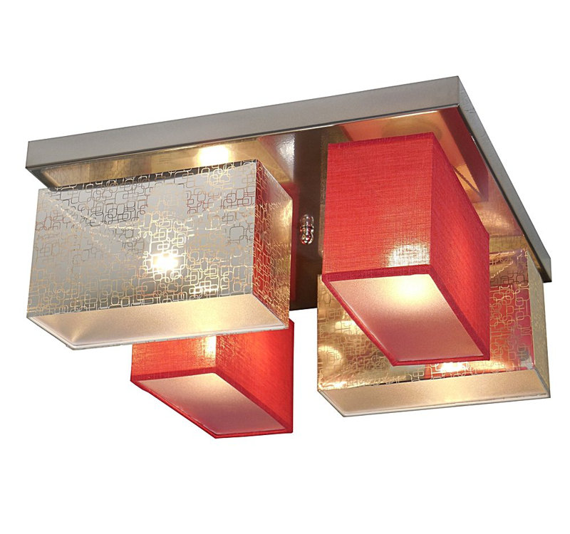 Partlow Fabric Semi Flush Mount, Silver/Red