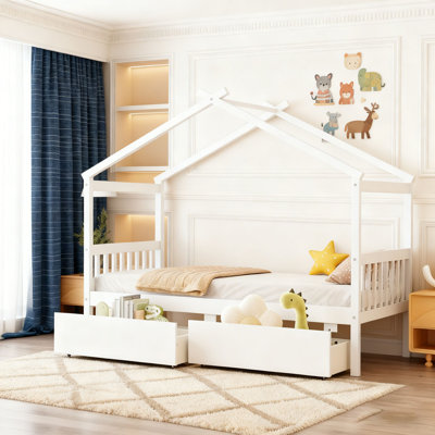 Wooden House Bed with Drawers