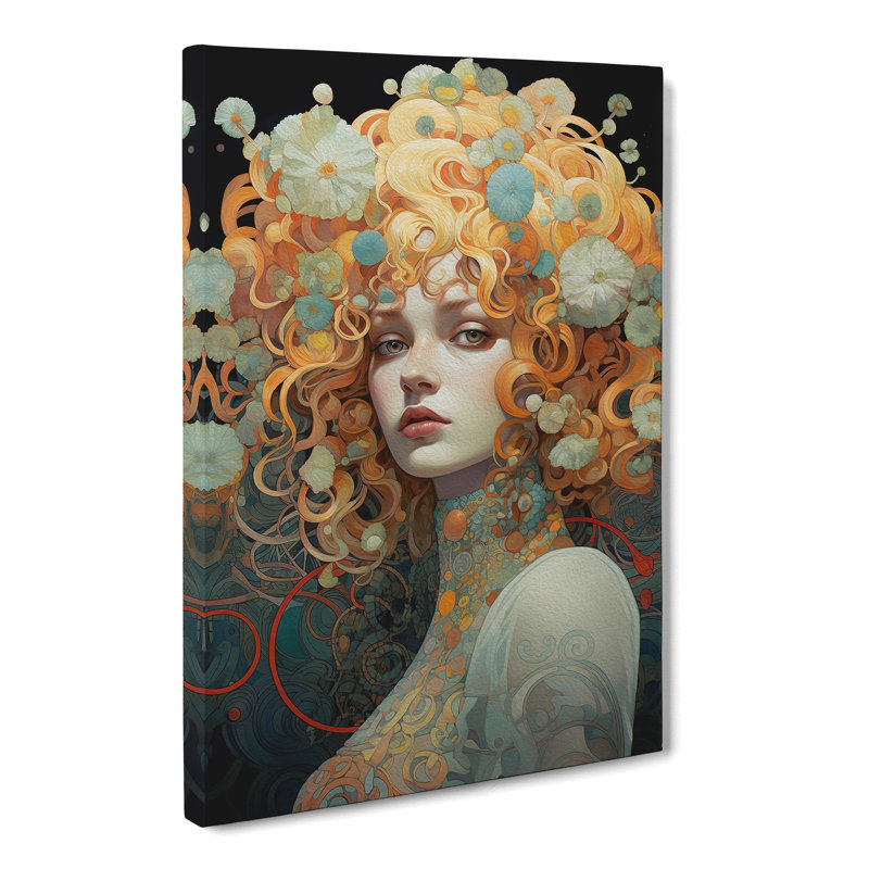 Woman With Curls Nouveau - Art Prints - Wrapped Canvas, 76cm H x 50cm W x 3cm D