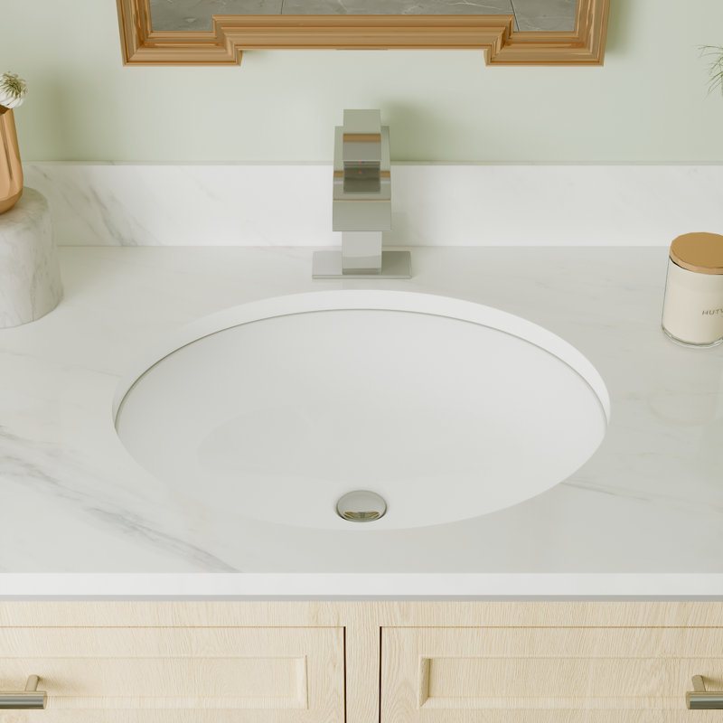 Lavabo ovale encastrÃ© en porcelaine vitrifiÃ©e DeerValley, 42 cm (L) x 34 cm (l) x 19 cm (H), avec trop-plein