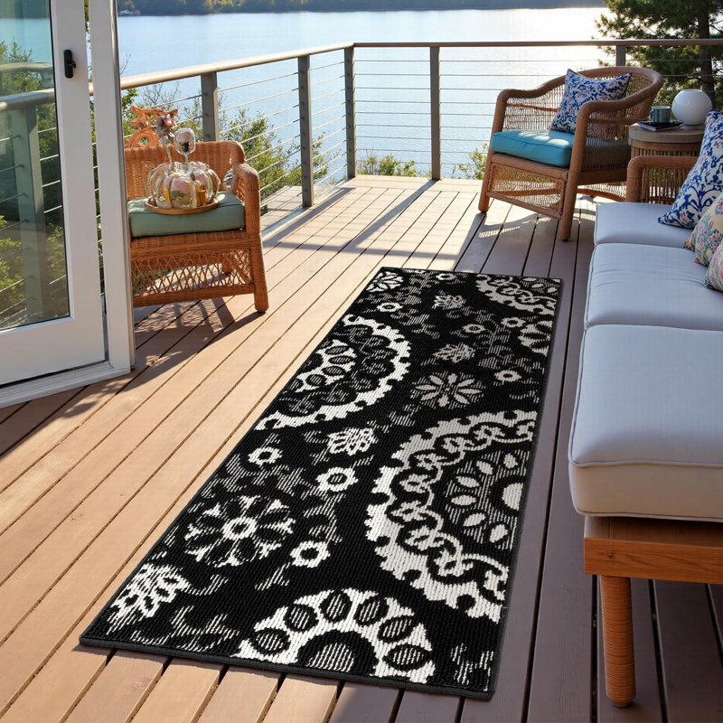 Tapis de cuisine anti-rayures de 24 pouces de large (ensemble de 3), White/black