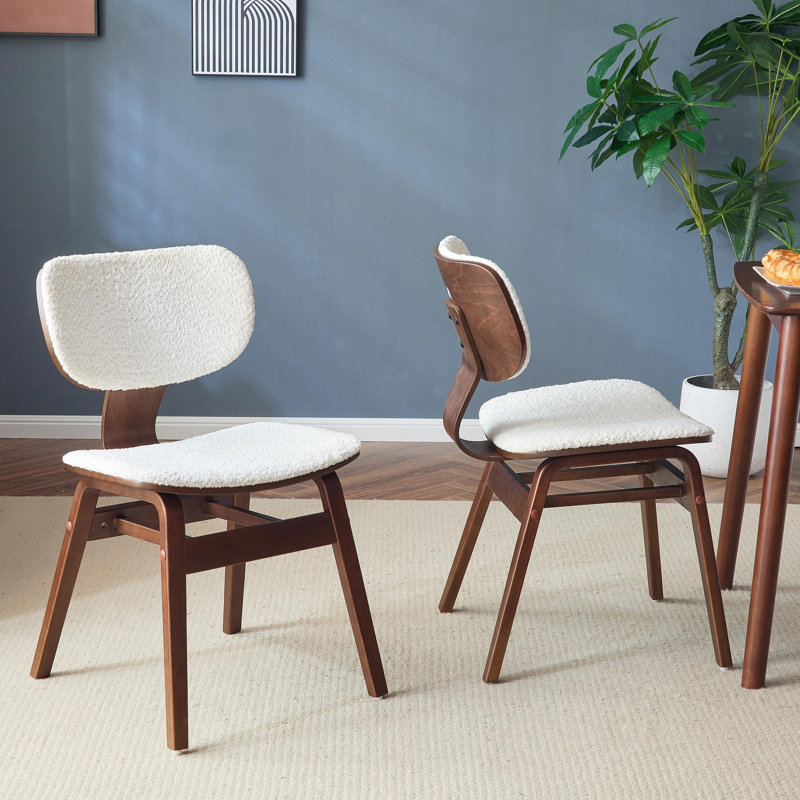 Chaise d'appoint rembourrée en tissu Boucle, blanc et noyer