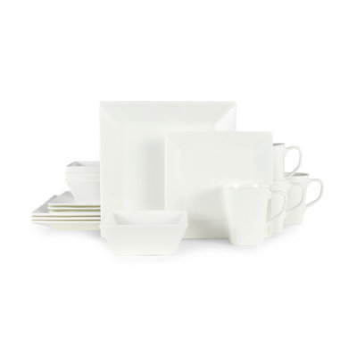 Delray Square 16Pc Dinnerware Set-Bone China/White